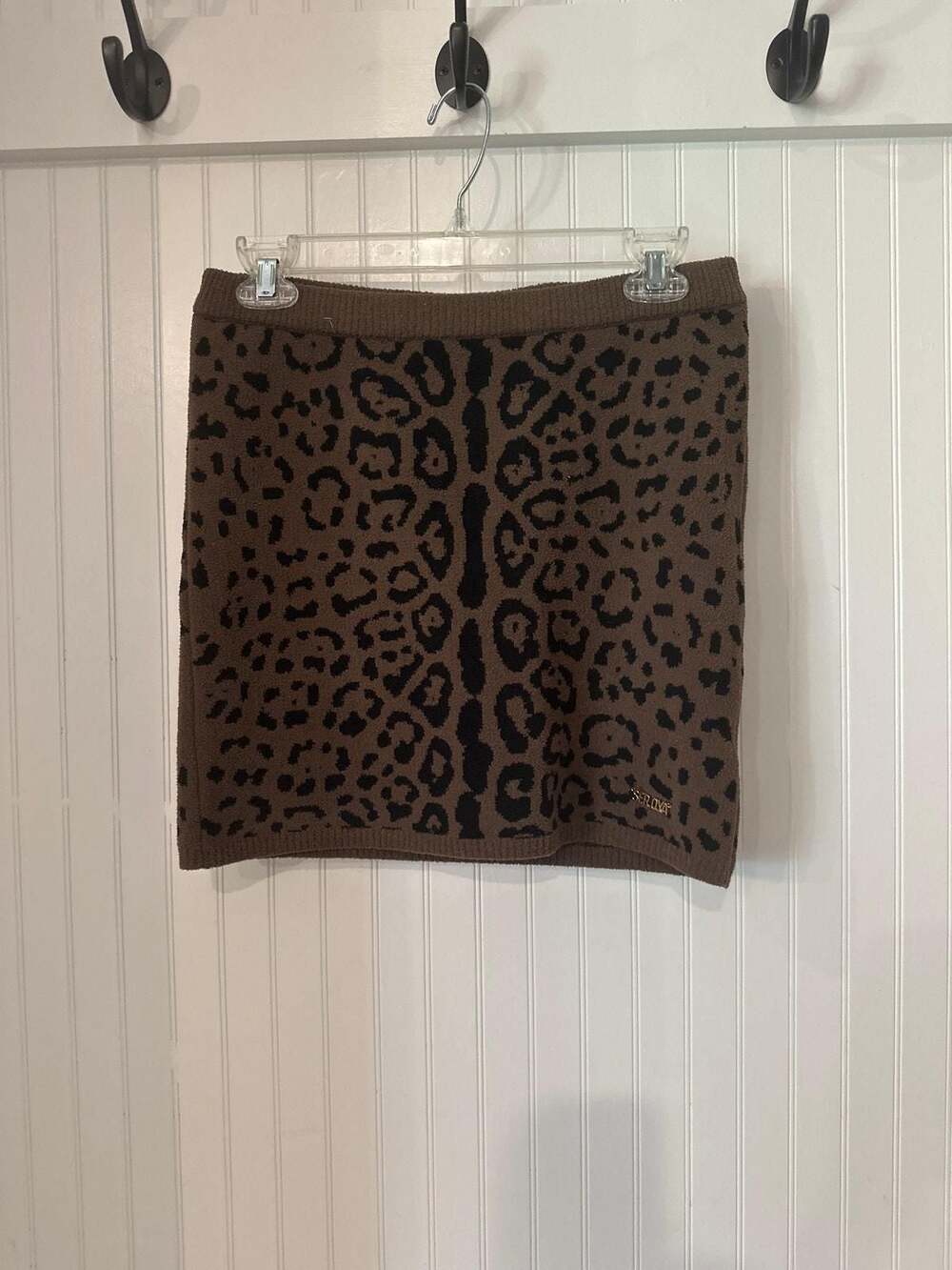 Serova Womens Size M Leopard Print Knit Mini Skirt Brown Black Plate Bodycon NWT